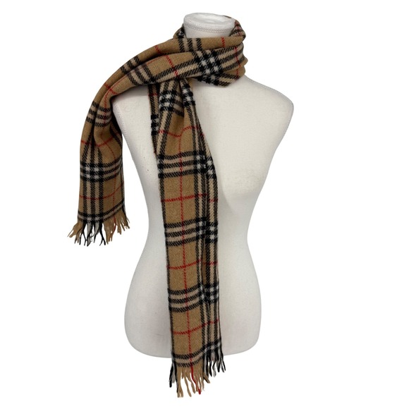 Vintage Burberry London Nova Check Plaid 100% Wool Scarf Fringe - Picture 3 of 4